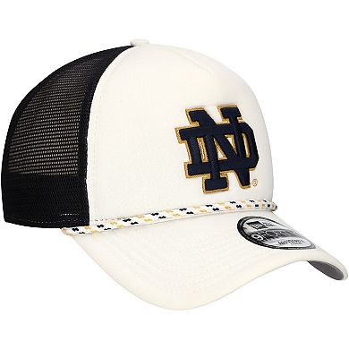 Men's New Era White/Black Notre Dame Fighting Irish Court Sport Foam A-Frame 9FORTY Adjustable Trucker Hat