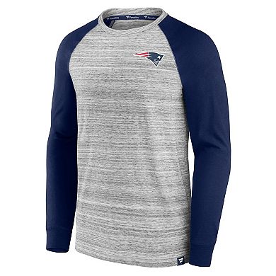 Men's Fanatics Heather Gray/Navy New England Patriots Fair Shake Raglan Long Sleeve T-Shirt