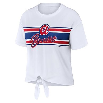 Women's WEAR by Erin Andrews White Atlanta Braves Tie-Front T-Shirt