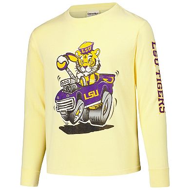 Youth ComfortWash Gold LSU Tigers Mascot Race Car Long Sleeve T-Shirt