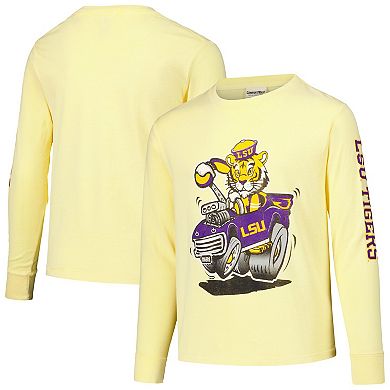 Youth ComfortWash Gold LSU Tigers Mascot Race Car Long Sleeve T-Shirt