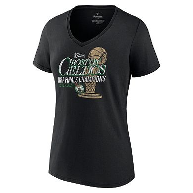 Women's Fanatics Black Boston Celtics 2024 NBA Finals Champions Fast Break Finish Trophy V-Neck T-Shirt