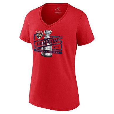 Women's Fanatics  Red Florida Panthers 2024 Stanley Cup Champions Primetime V-Neck T-Shirt