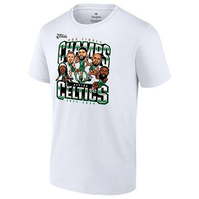 Men's Fanatics White Boston Celtics 2024 NBA Finals Champions Pull Up Jumper Caricature T-Shirt