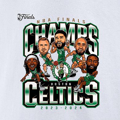 Men's Fanatics White Boston Celtics 2024 NBA Finals Champions Pull Up Jumper Caricature T-Shirt