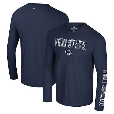 Men's Colosseum Navy Penn State Nittany Lions Color Pop Active Blend 2-Hit Long Sleeve T-Shirt