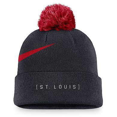 Men's Nike Navy St. Louis Cardinals Swoosh Peak Cuffed Knit Hat with Pom