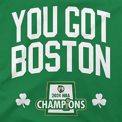 Men's Stadium Essentials Kelly Green Boston Celtics 2024 NBA Finals Champions 18 Banners T-Shirt