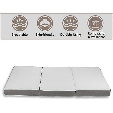 Continental Sleep, 4" Tri-folding Gel Memory Foam Portable Mattress, Breathable Mesh