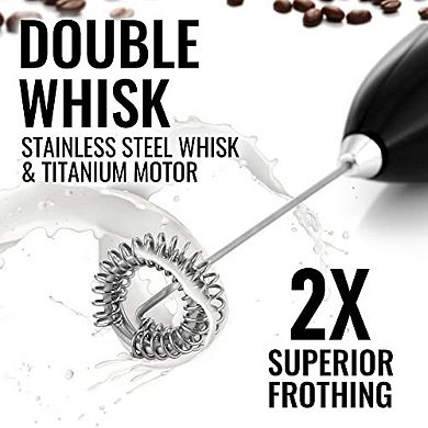 Zulay Kitchen Double Whisk Milk Frother For Coffee With Upgraded Holster Stand