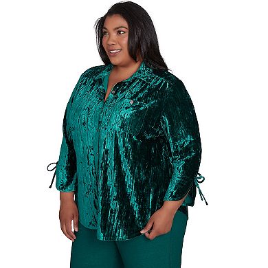 Plus Size Alfred Dunner Crushed Velvet Emerald Shirt