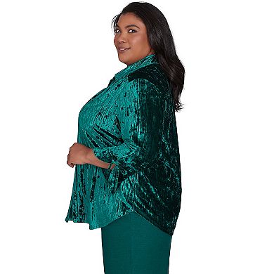 Plus Size Alfred Dunner Crushed Velvet Emerald Shirt