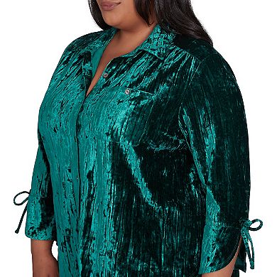 Plus Size Alfred Dunner Crushed Velvet Emerald Shirt