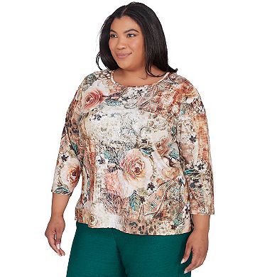 Plus Size Alfred Dunner Center Lace Floral Print Top