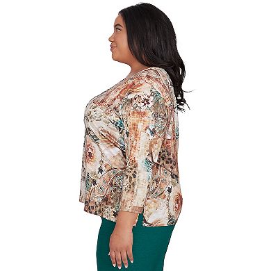 Plus Size Alfred Dunner Center Lace Floral Print Top