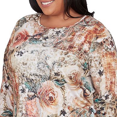 Plus Size Alfred Dunner Center Lace Floral Print Top