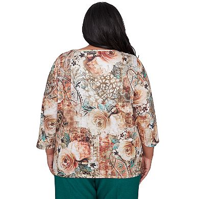 Plus Size Alfred Dunner Center Lace Floral Print Top