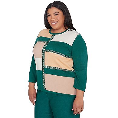 Plus Size Alfred Dunner Color Blocking Gold Trim Sweater