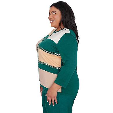 Plus Size Alfred Dunner Color Blocking Gold Trim Sweater