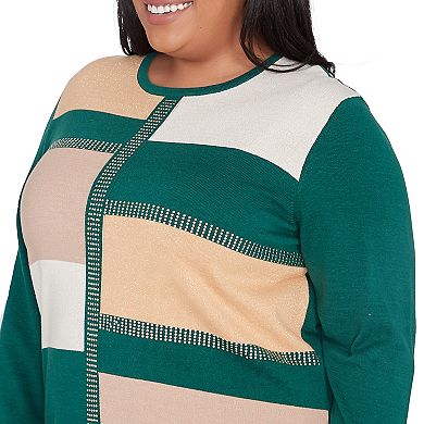 Plus Size Alfred Dunner Color Blocking Gold Trim Sweater