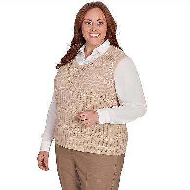 Plus Size Alfred Dunner Textured Vest with Detachable Necklace