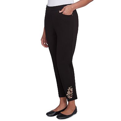 Women's Alfred Dunner Embroidered Leaf Short Length Pull-On Pants