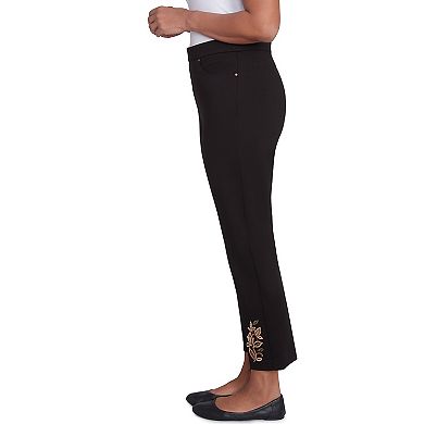 Women's Alfred Dunner Embroidered Leaf Short Length Pull-On Pants