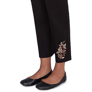 Women's Alfred Dunner Embroidered Leaf Short Length Pull-On Pants