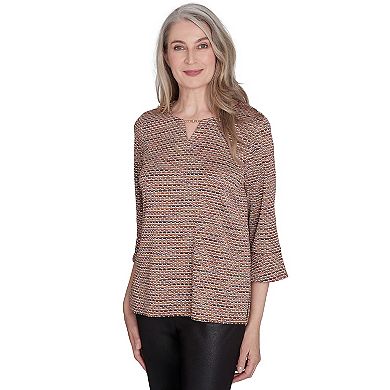 Women's Alfred Dunner Beaded Split Neck Space Dye Top