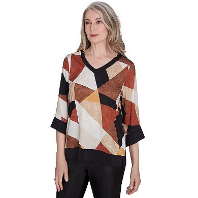 Women's Alfred Dunner V-Neck Patchwork Sweater