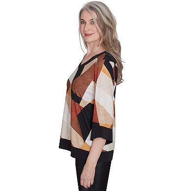 Women's Alfred Dunner V-Neck Patchwork Sweater