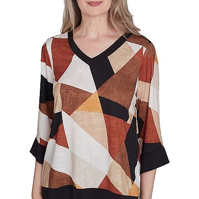 Women's Alfred Dunner V-Neck Patchwork Sweater