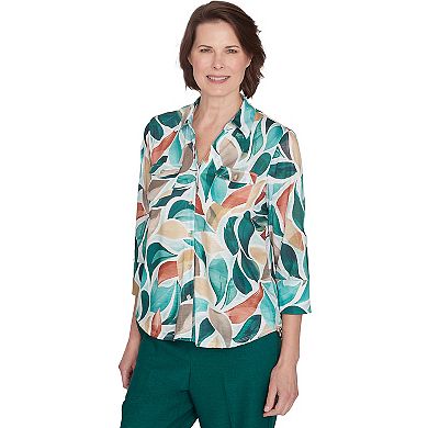 Women's Alfred Dunner Abstract Bell Sleeve Leaf Top