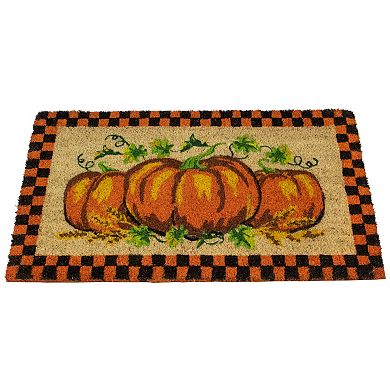 Northlight Checkered Fall Harvest Pumpkin Doormat