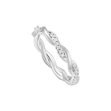 PRIMROSE Two Tone Fine Silver Plated & 18k Gold Flash Plated Cubic Zirconia Twisted Band Ring