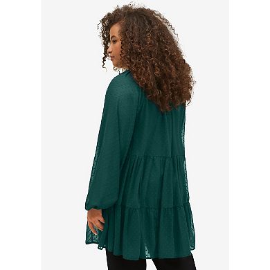 Ellos Women's Plus Size Swiss Dot Tiered Tunic