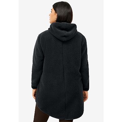 Ellos Women's Plus Size Zip Front Hooded Sherpa Jacket