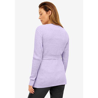 Ellos Women's Plus Size Tie Wrap Ribbed Cardigan