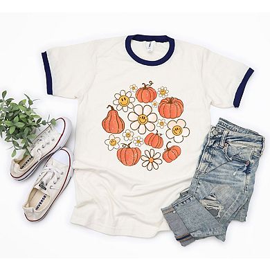 Circle Pumpkin Flowers Ringer Tee