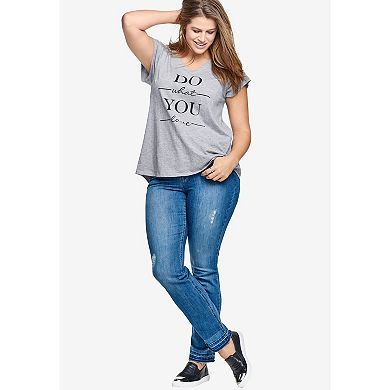 Ellos Women's Plus Size Screenprint V-neck Tee