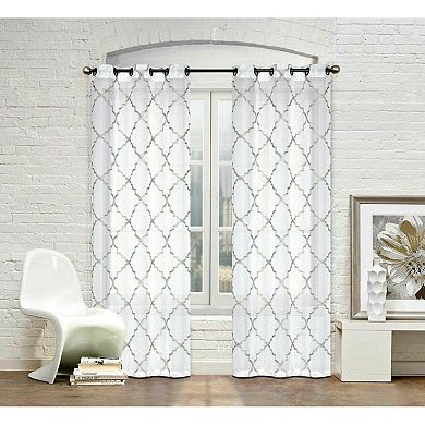 Kate Aurora Lux Home 2 Pack Shabby Trellis Semi Sheer Embroidered Clover Grommet Top Curtains