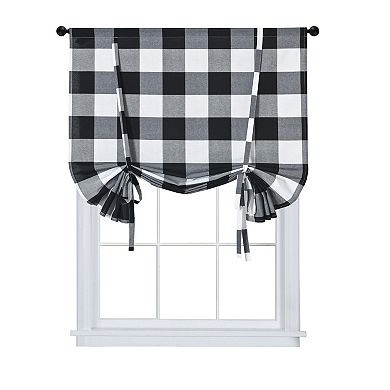 Kate Aurora Country Farmhouse Buffalo Plaid Gingham Single Tie Up Window Curtain Shades