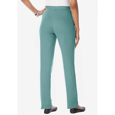 Roaman's Women's Plus Size Petite Straight-leg Soft Knit Pant