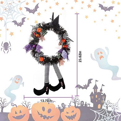 Halloween Witch Wreath Pumpkin Door Decorations Artificial Party Hanging Handmade Wreath Garland