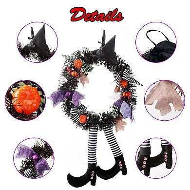 Halloween Witch Wreath Pumpkin Door Decorations Artificial Party Hanging Handmade Wreath Garland