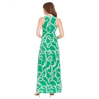 Women's London Times Pleat Neck Inset Waist Maxi Dress