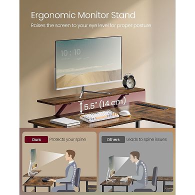 Premium L-Shaped Computer Desk with Power Outlets - Ergonomic Design with Integrated