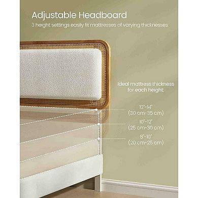 Bed Frame with Rattan-Like Adjustable Headboard Cloud White