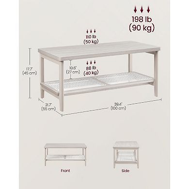 2-tier Coffee Table For Living Room, Rectangular Center Table, With Pvc Rattan Storage Shelf