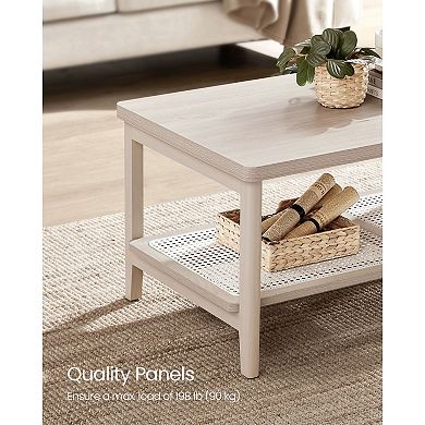 2-tier Coffee Table For Living Room, Rectangular Center Table, With Pvc Rattan Storage Shelf